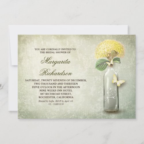 Wine bottle &amp; yellow flowers bridal shower invites