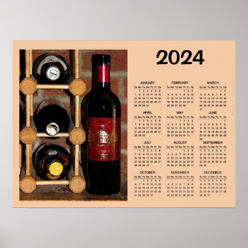 Wine Bottles 2024 Calendar Poster