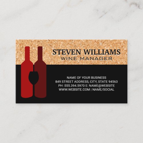 Wine Bottles and Glass  Cork Background Business Card