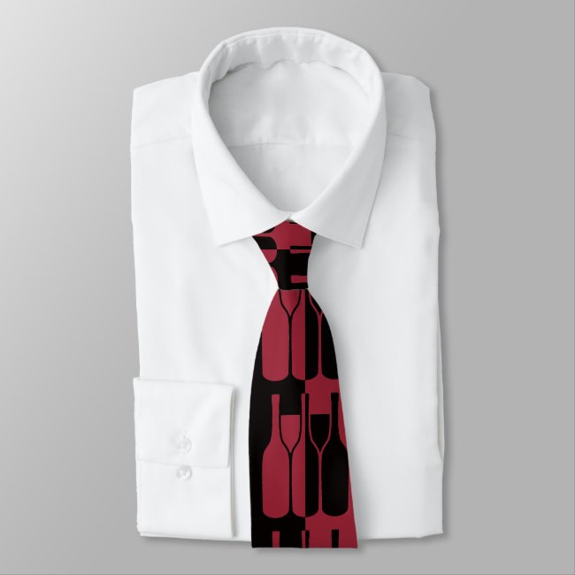 Wine Bottles and Glasses Abstract Design Necktie