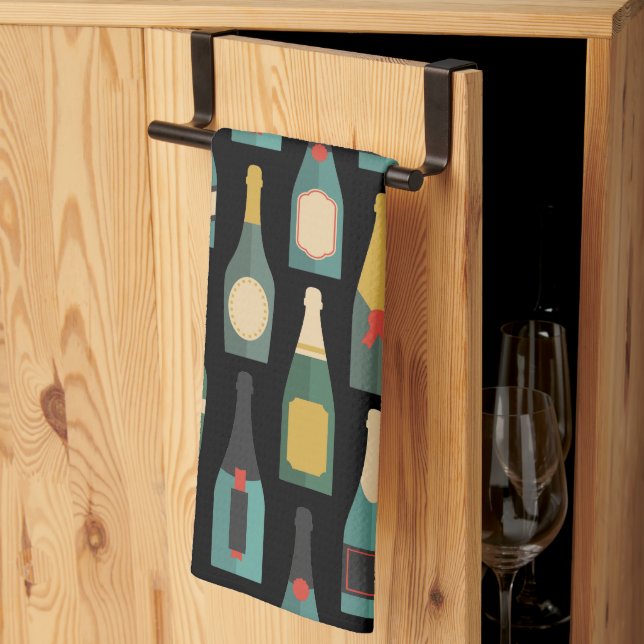 Wine Bottles Black Towel (Thirds Fold)