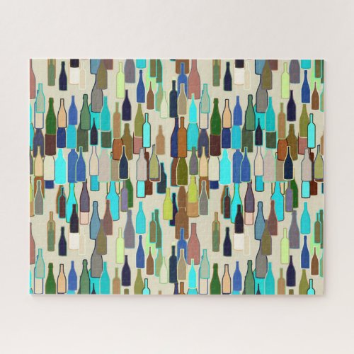 Wine Bottles Blue Brown Turquoise and Beige  Jigsaw Puzzle