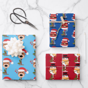 wine bottles Christmas santa reindeer snowman Wrapping Paper Sheets