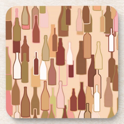 Wine bottles earth colors light coral background beverage coaster