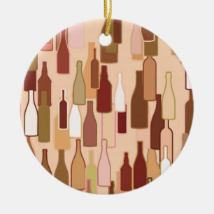 Wine bottles, earth colors, light coral background ceramic ornament