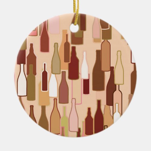 Wine bottles earth colors light coral background ceramic ornament