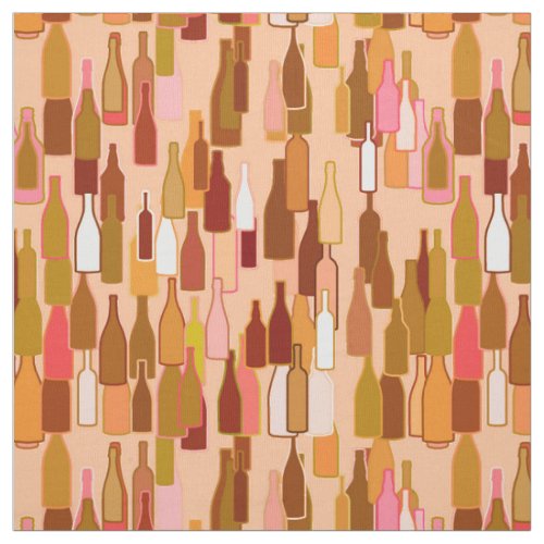 Wine bottles earth colors light coral background fabric