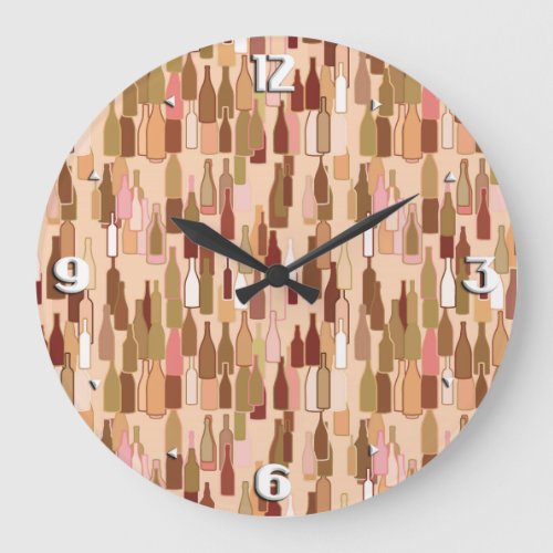 Wine bottles earth colors light coral background large clock