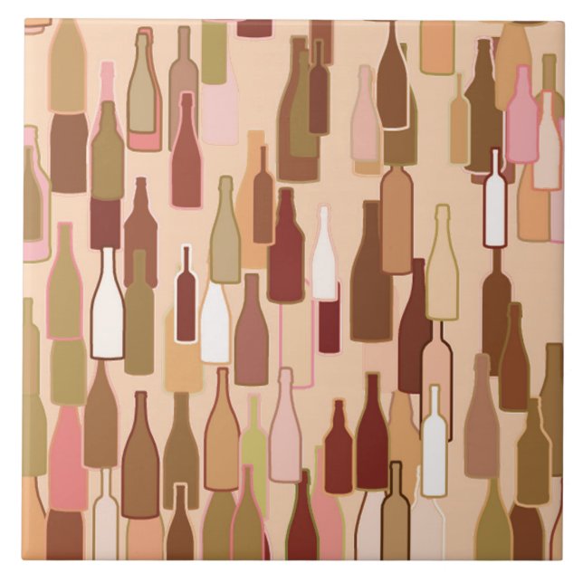 Wine bottles, earth colors, light coral background tile (Front)