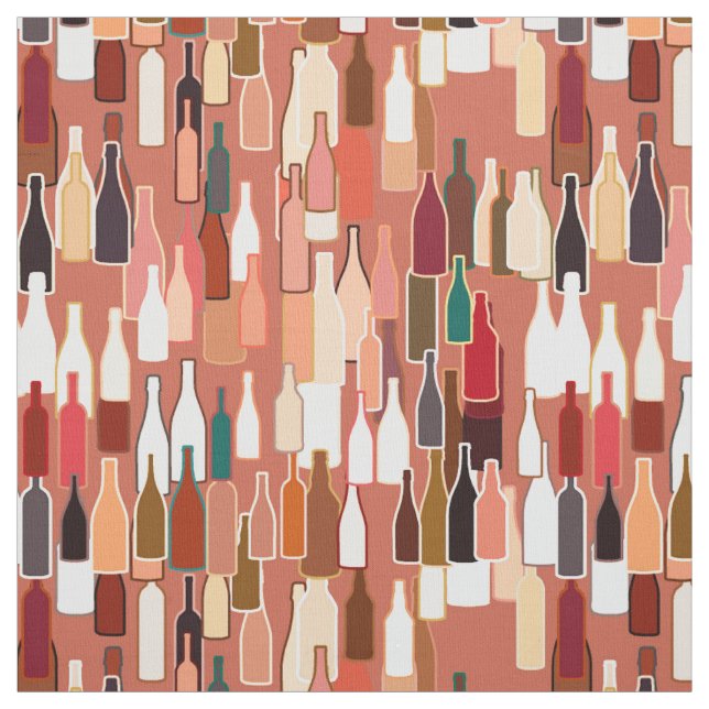 Wine bottles, earth colors, terra cotta background fabric (Swatch)