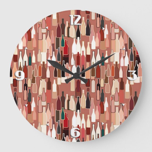Wine bottles, earth colors, terra cotta background large clock (Front)
