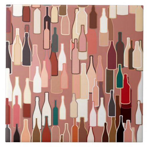 Wine bottles earth colors terra cotta background tile
