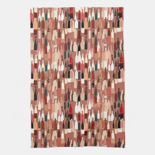 Wine bottles, earth colors, terra cotta background towel