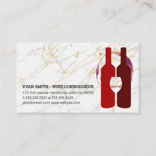 Wine Bottles Glass Red Gold Marble Business Card