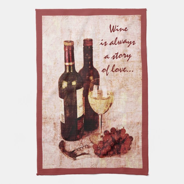 Wine bottles, grapes and wine glass towel (Vertical)