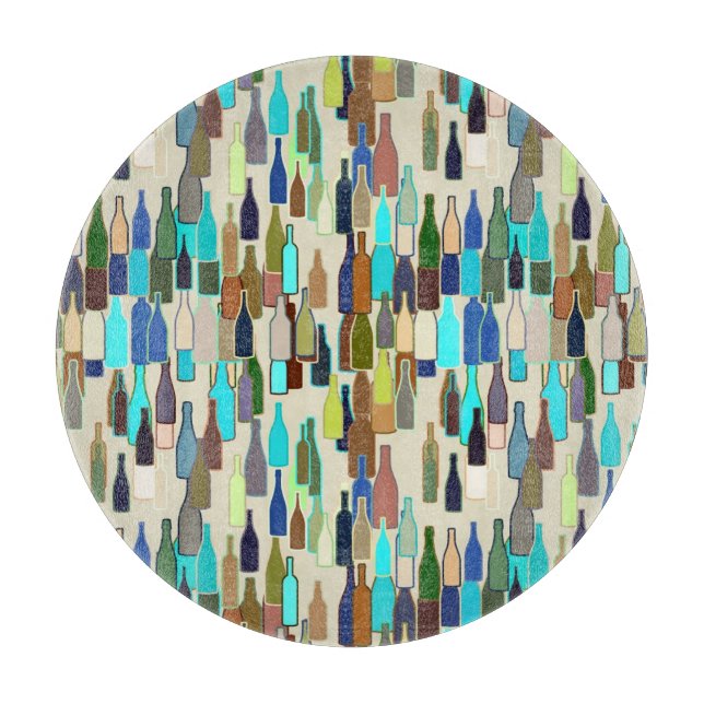 Wine bottles, multi color, beige background cutting board (Front)