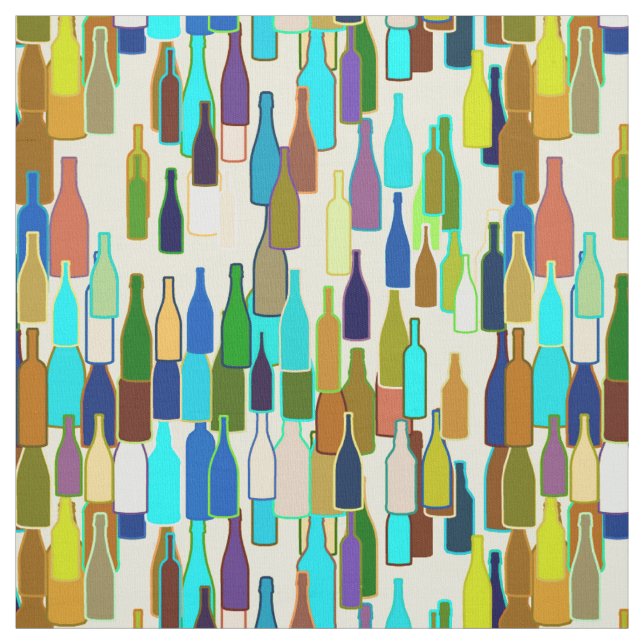 Wine bottles, multi color, beige background fabric (Swatch)