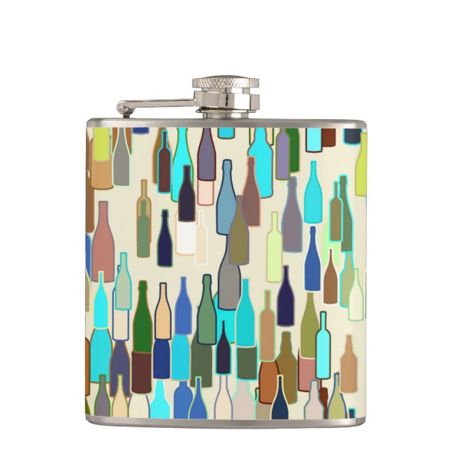 Wine bottles, multi color, beige background flask (Front)