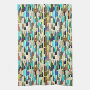 Wine bottles, multi color, beige background kitchen towel
