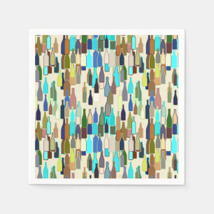 Wine bottles, multi color, beige background napkins