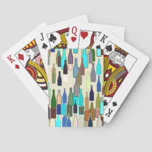 Wine bottles, multi color, beige background poker cards