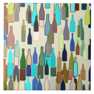 Wine bottles, multi color, beige background tile