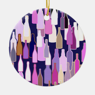 Wine bottles, multi color, dark blue background ceramic ornament