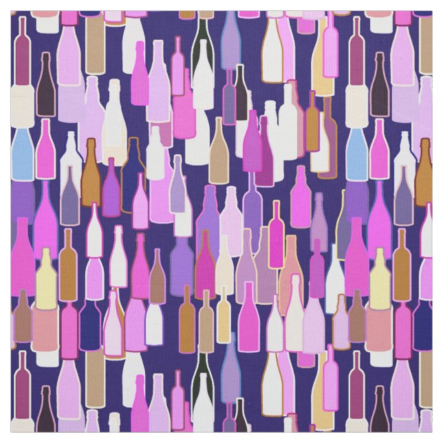 Wine bottles, multi color, dark blue background fabric (Swatch)
