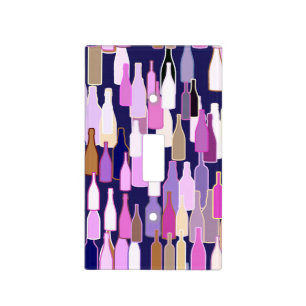 Wine bottles, multi color, dark blue background light switch cover