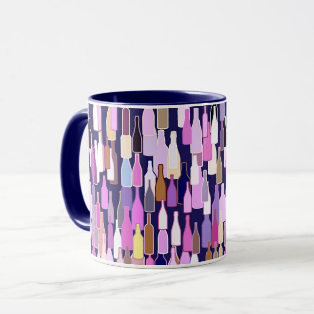 Wine bottles, multi color, dark blue background mug (Front Left)