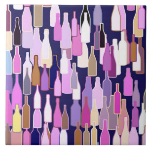 Wine bottles, multi color, dark blue background tile