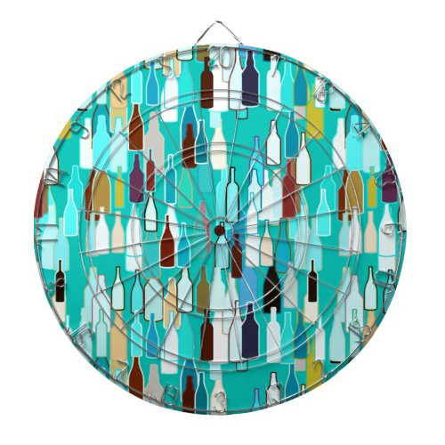 Wine bottles multi colors turquoise background dartboard