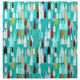 Wine bottles, multi colors, turquoise background napkin