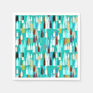 Wine bottles, multi colors, turquoise background napkins