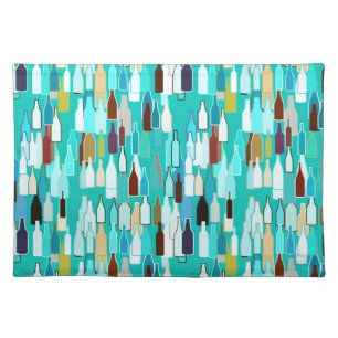 Wine bottles, multi colors, turquoise background placemat