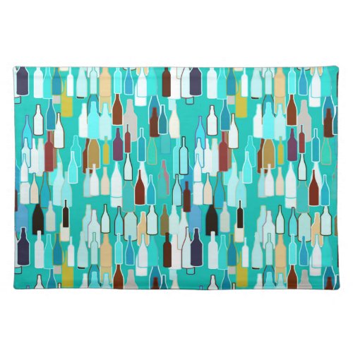 Wine bottles multi colors turquoise background placemat