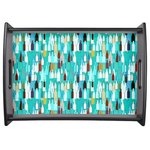 Wine bottles multi colors turquoise background serving tray