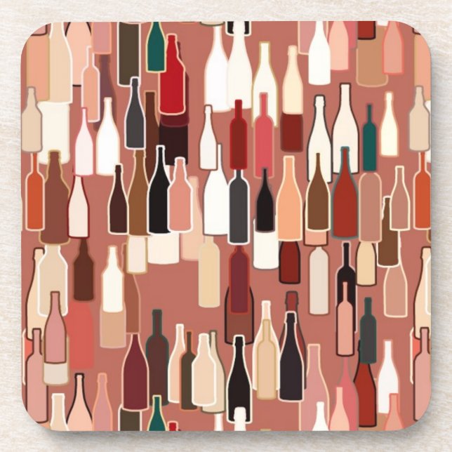 Wine bottles pattern, earth colors, terra cotta ba coaster (Front)