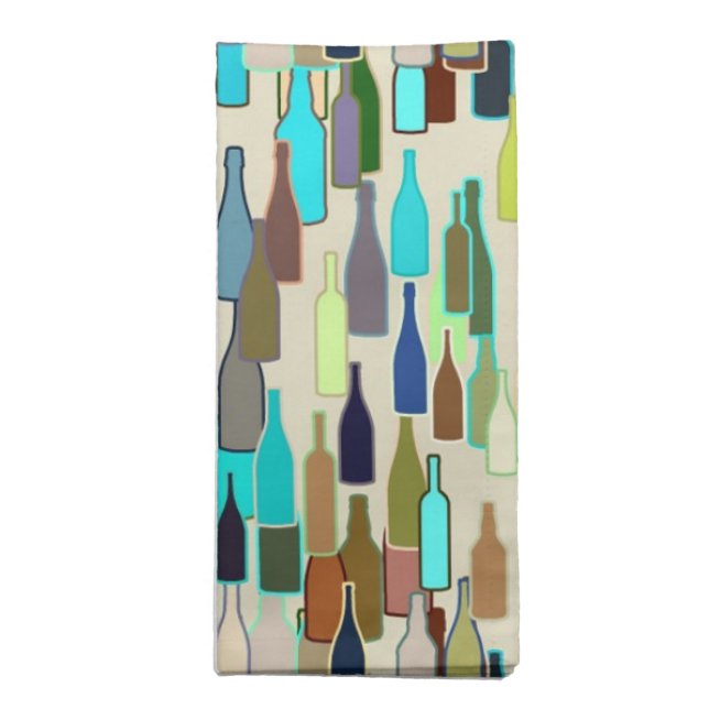 Wine bottles pattern, multi color, beige backgroun napkin (Folded)