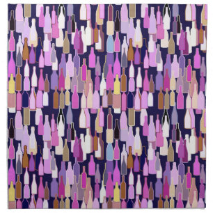 Wine bottles pattern, multi color, dark blue backg napkin