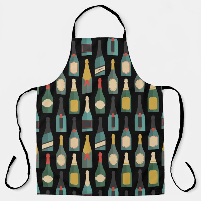 Wine Bottles Personalize Black Apron (Front)