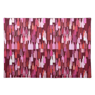 Wine bottles, shades of plum, burgundy background cloth placemat