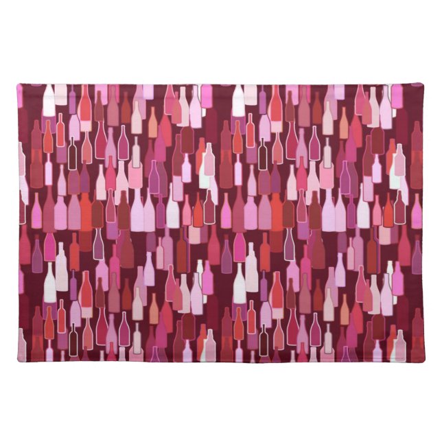 Wine bottles, shades of plum, burgundy background cloth placemat (Front)