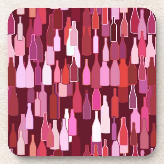 Wine bottles, shades of plum, burgundy background drink coaster (Front)