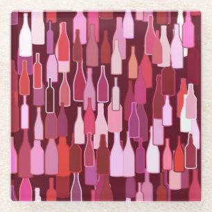 Wine bottles, shades of plum, burgundy background glass coaster