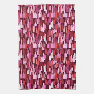 Wine bottles, shades of plum, burgundy background towel