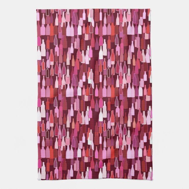 Wine bottles, shades of plum, burgundy background towel (Vertical)