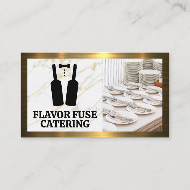 Wine Bottles Tux Catering Logo | Dinnerware Business Card (Front)