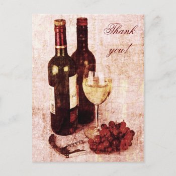 Wine Bottles  Wine Glass And Grapes Postcard by myworldtravels at Zazzle