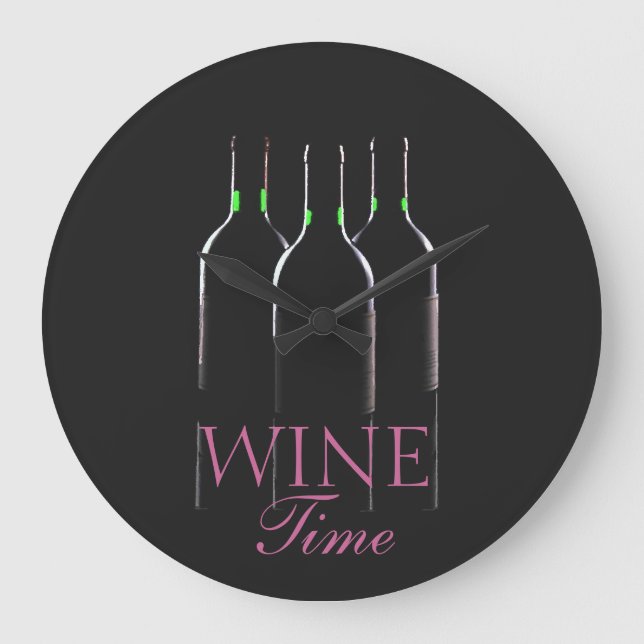 Wine Bottles-Wine Time Large Clock (Front)